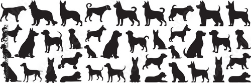 set of silhouette dog vector icons on a white background.