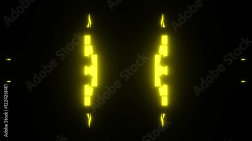 Glowing geometric shapes expanding, contracting, morphing in kaleidoscopic vj loop, creating vibrant visual experience for music, digital art projects