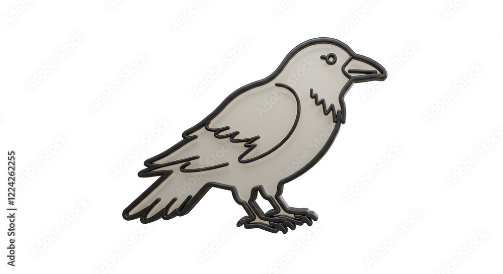 Fototapeta premium Stylized 3D Raven Illustration Bird Graphic Design isolated on white background. Generative AI