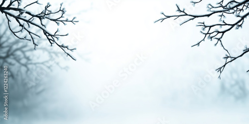 Bare tree branches in winter fog. Atmospheric and moody backgrounds