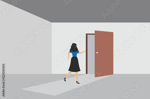 Career opportunity. Businesswoman walks to the important door