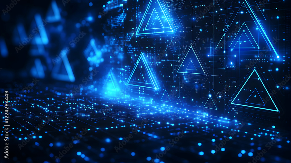 Abstract Digital Technology Background with Blue Geometric Shapes Abstract Digital Technology Background with Blue Geometric Shapes