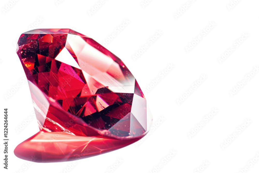 A brilliant red gemstone reflecting light elegantly on a smooth surface in a bright, minimalist setting isolated on transparent background A brilliant red gemstone reflecting light elegantly on a smooth surface in a bright, minimalist setting isolated on transparent background