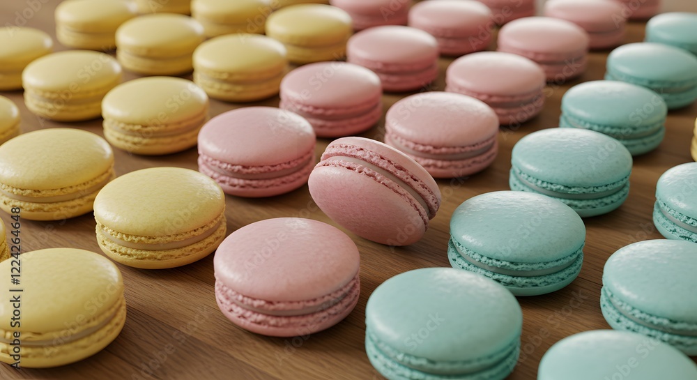 Obraz premium Delicious Pastel Macarons on Wooden Background