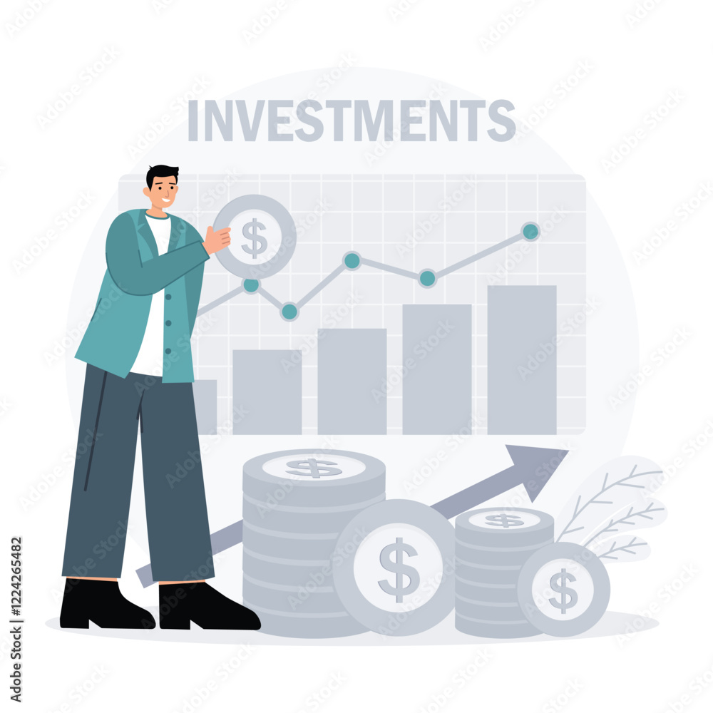 Fototapeta premium Illustration of Investments With Graph and Currency Symbols