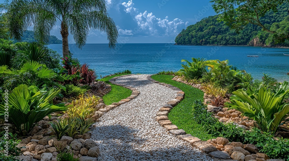 Tropical Coastal Path to Ocean, Green Bay View Tropical Coastal Path to Ocean, Green Bay View