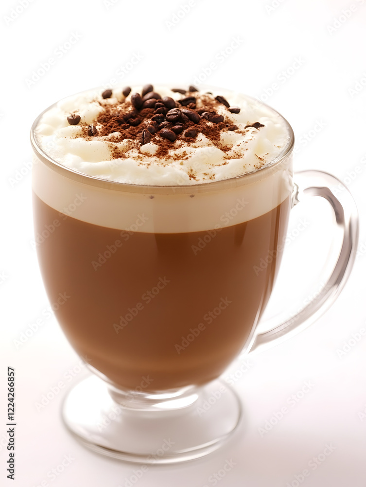 Single Mocha Latte in a Clear Mug with Whipped Cream and Coffee Beans Garnish : Generative AI Single Mocha Latte in a Clear Mug with Whipped Cream and Coffee Beans Garnish : Generative AI