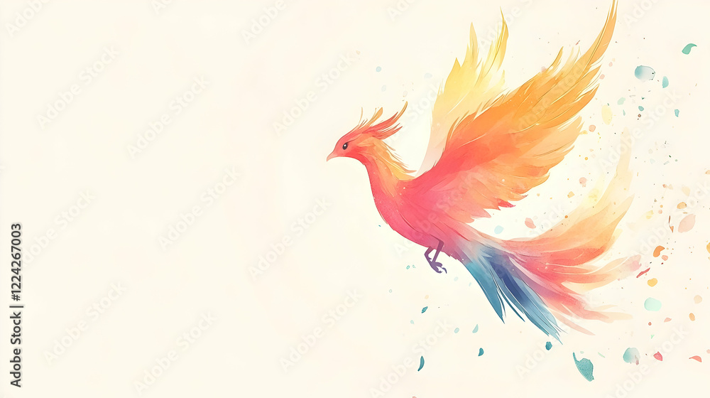 Obraz premium Vibrant Colorful Bird Flying Amidst Abstract Painted Background