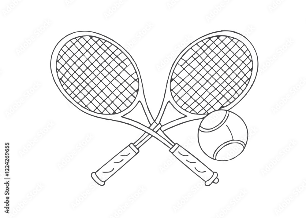 Two tennis rackets isolated vector illustration isolated on white background Two tennis rackets isolated vector illustration isolated on white background