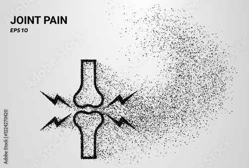 Joint pain depicted with small circles and dots, with particles swirling around it. Vector illustration.