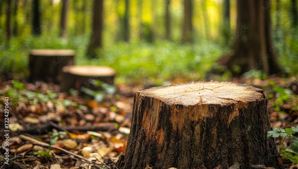 Close-up of tree stump in autumn forest. Close-up of tree stump in autumn forest.