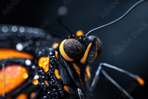 Close-up of a vibrant butterfly showcasing intricate details in natural habitat under soft lighting photo