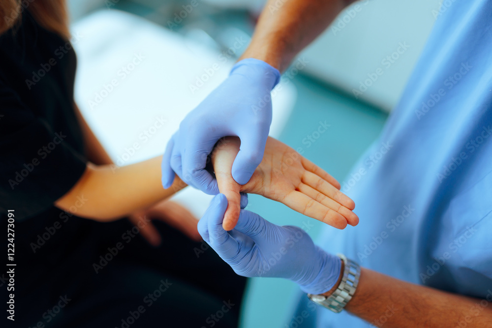 Medical Specialist in orthopedics Check the Thumb of a Patient. Woman with inflammatory disease looking for help in a hospital
Medical Specialist in orthopedics Check the Thumb of a Patient. Woman with inflammatory disease looking for help in a hospital