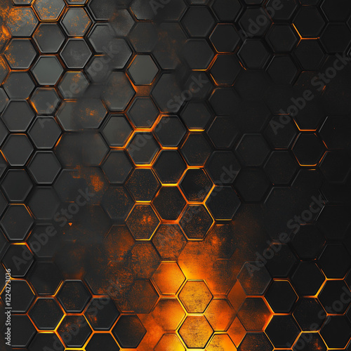 black background with hexagons, generative AI illustration