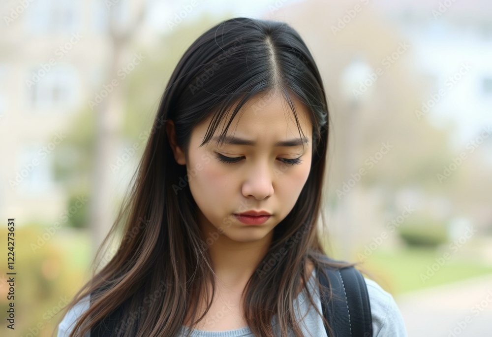 Photorealistic portrait of a sad female outdoors Photorealistic portrait of a sad female outdoors