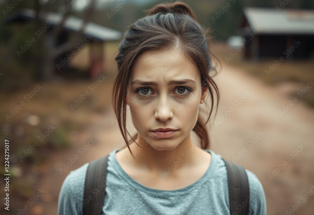 Female outdoor portrait with gloomy expression