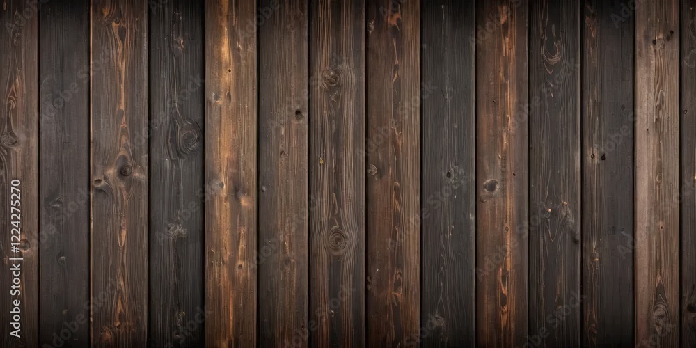 Fototapeta premium A serene and atmospheric background of dark wood planks, weathered by time, with subtle highlights illuminating the aged patina, perfect for rustic or vintage-themed designs.