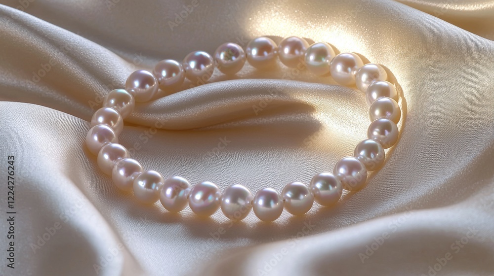delicate necklace of shimmering pearls spread across a soft fabric backdrop, evoking a sense of luxury and sophistication delicate necklace of shimmering pearls spread across a soft fabric backdrop, evoking a sense of luxury and sophistication
