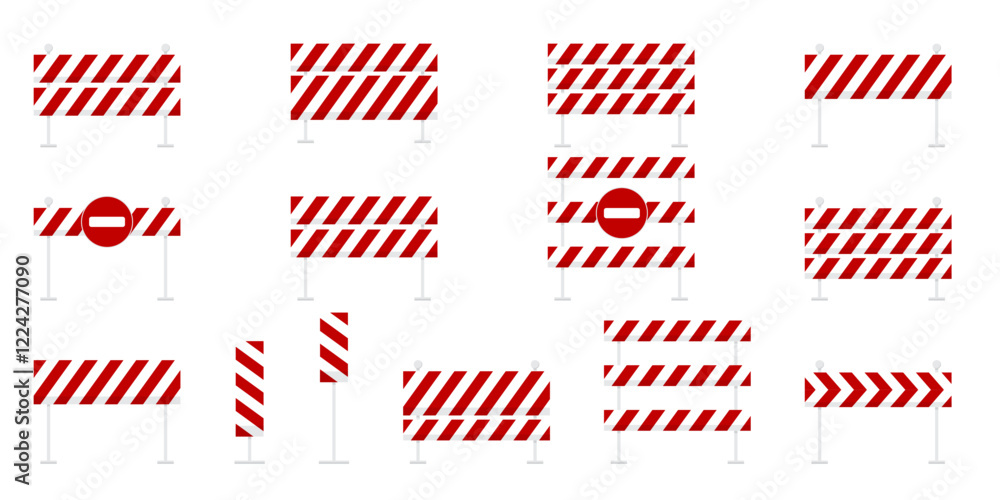 Fototapeta premium Caution Tape Surrounding Barriers, Hurdles, and Roadblock Equipment