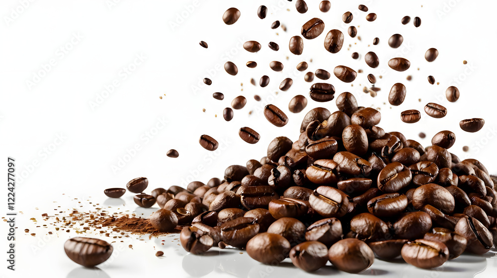 Obraz premium Falling Coffee Beans Isolated on White Background