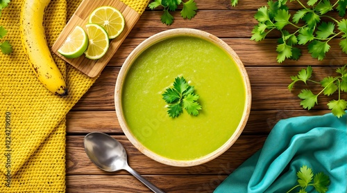 Caldo de Banana Verde (Green Banana Soup) with vibrant green broth and fresh herbs (Bahian Cuisine)