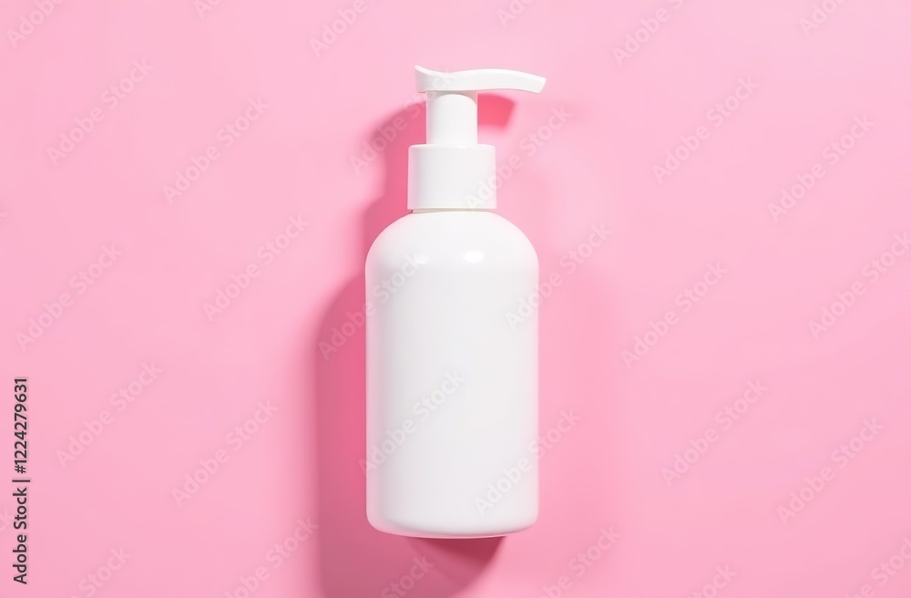 top view white hand cream glass bottle on bubble gum pink background top view white hand cream glass bottle on bubble gum pink background