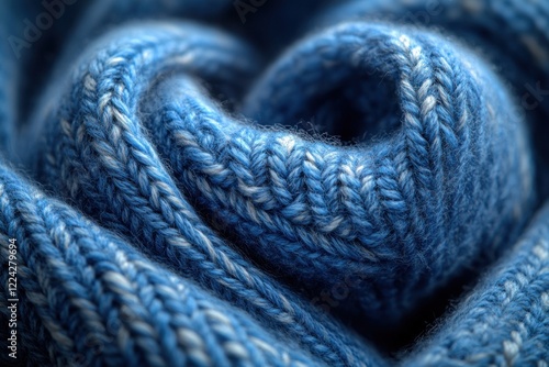 Close-up of Blue Fabric Texture with White Laundry Care Label on Shirt Background