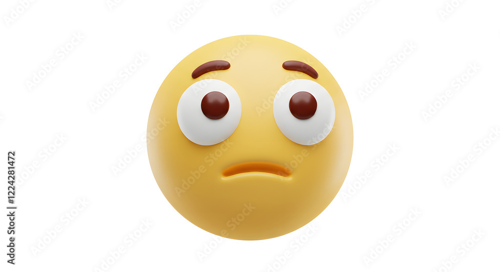 Fototapeta premium 3D Rendered Worried Emoji Face Illustration isolated on white background. Generative AI