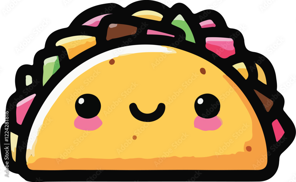 Cartoon Food Stickers. smiling taco Cartoon Food Stickers. smiling taco