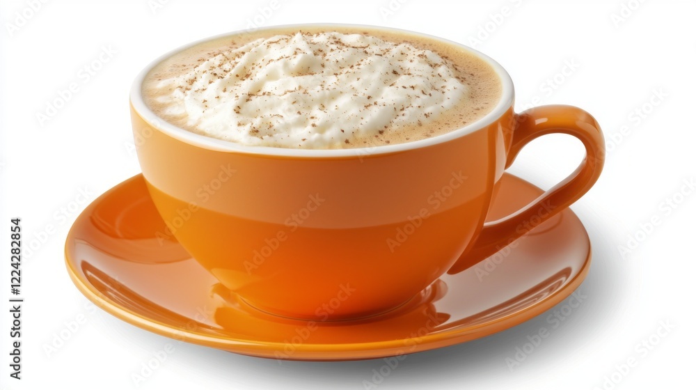 An inviting orange cup holds a smooth, rich coffee, beautifully layered with fluffy whipped cream and delicate sprinkles, perfect for a relaxing afternoon An inviting orange cup holds a smooth, rich coffee, beautifully layered with fluffy whipped cream and delicate sprinkles, perfect for a relaxing afternoon