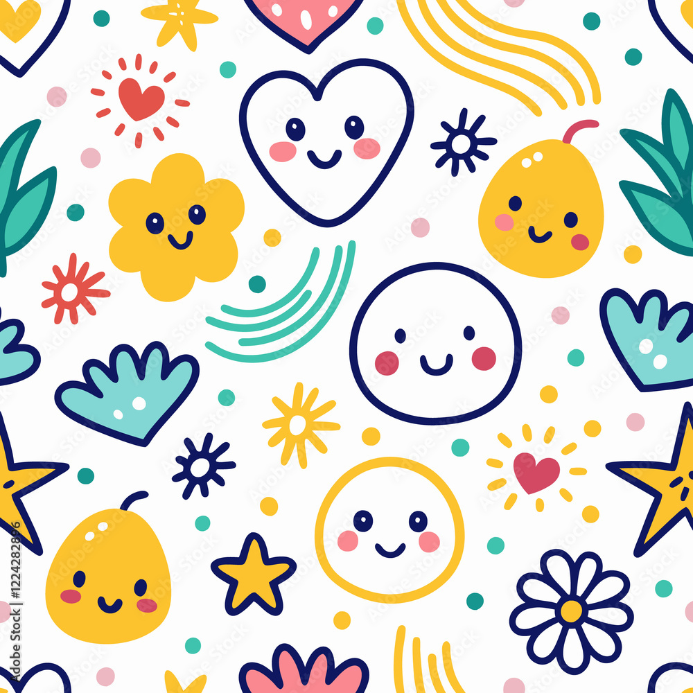 Seamless pattern with cute hand-drawn doodles. Seamless pattern with cute hand-drawn doodles.