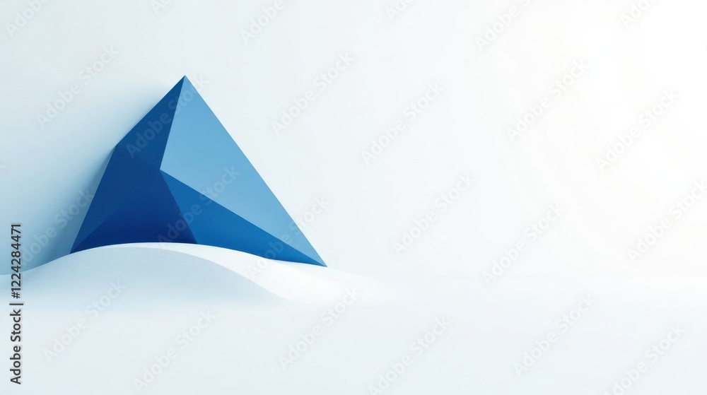 Fototapeta premium Abstract Blue Pyramid on a White Undulating Surface, Minimalist Geometric Design Illustration