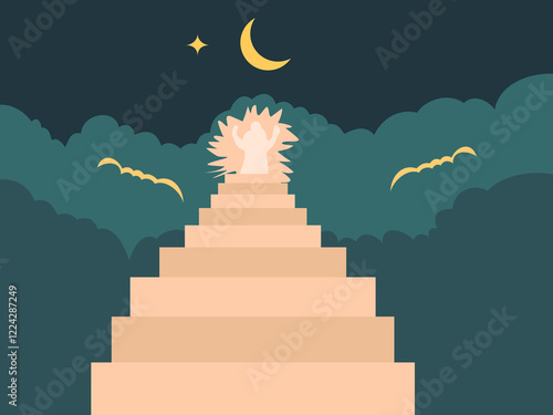 The image depicts a stairway to heaven