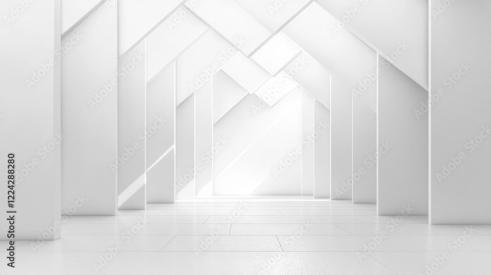 Fototapeta premium Minimalist White Geometric Tiled Background Soft Natural Lighting 3D Illustration