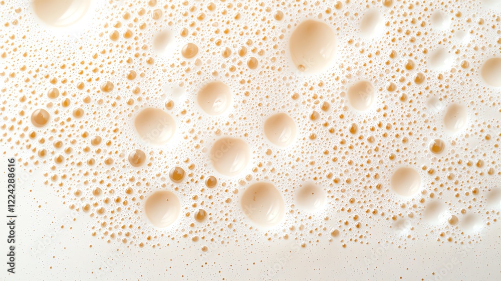 Close-up of frothy bubbles on a creamy beverage surface, creating a textured and soft background pattern. Close-up of frothy bubbles on a creamy beverage surface, creating a textured and soft background pattern.