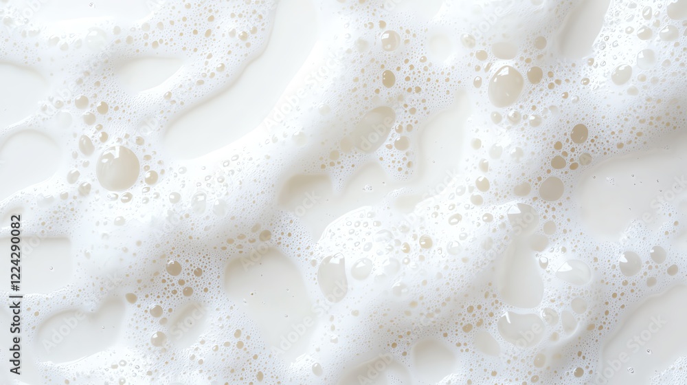 Close-up of frothy, bubbly milk texture, showcasing fluffy white foam patterns with delicate details and soft lighting. Close-up of frothy, bubbly milk texture, showcasing fluffy white foam patterns with delicate details and soft lighting.