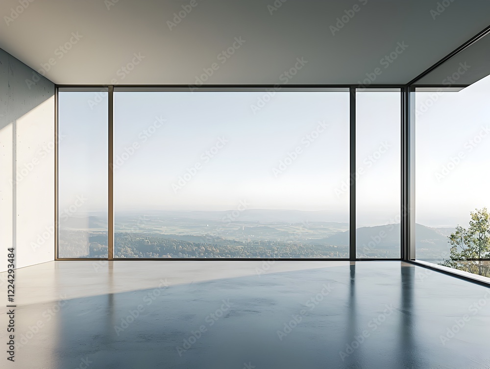 Obraz premium Photo of a Modern Minimalist Room with Panoramic Sunset Views