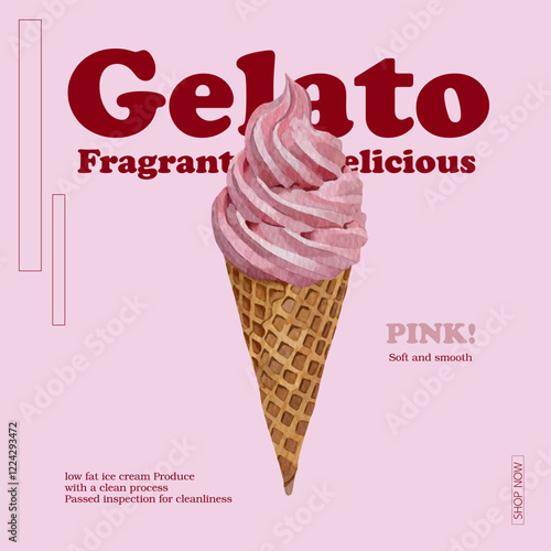 Text and pink gelato drawn for templates design.
