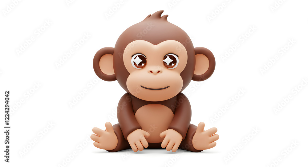 Obraz premium Adorable 3D Baby Monkey Render Sitting Cute Cartoon Animal isolated on white background. Generative AI