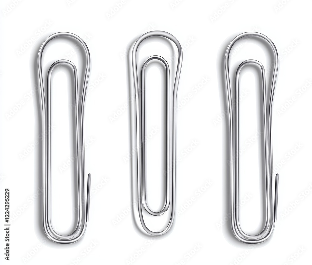 Three silver paperclips isolated on white. Three silver paperclips isolated on white.