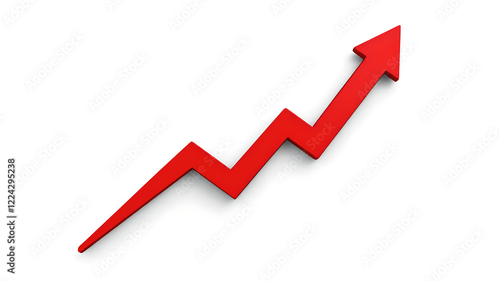 Red Upward Arrow Graph Showing Rising Trend (Cut Out, White Background) Red Upward Arrow Graph Showing Rising Trend (Cut Out, White Background)