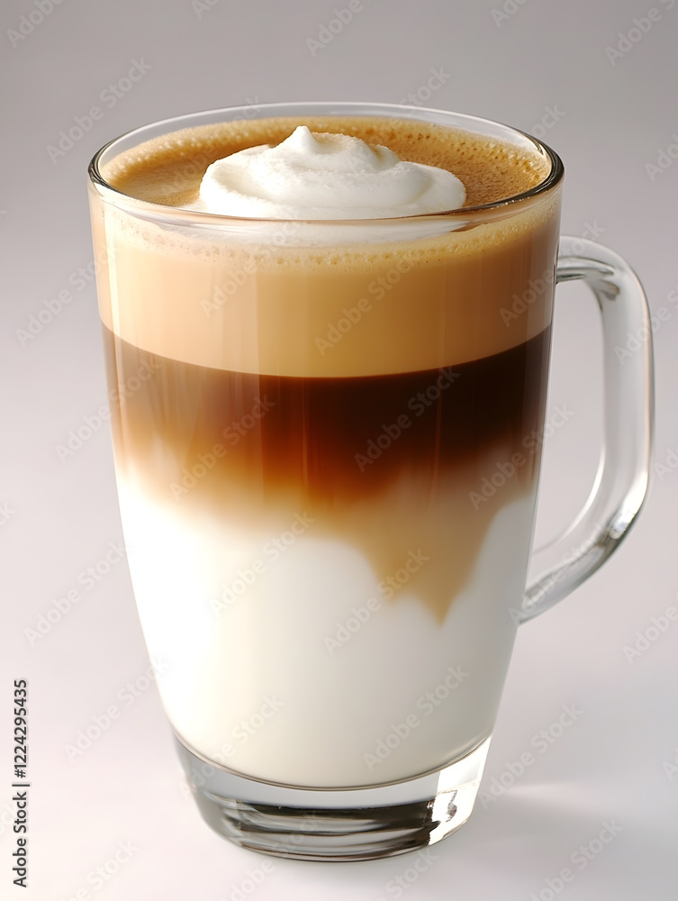Layered Macchiato in Glass Cup with Cream Topping Coffee Artistry : Generative AI Layered Macchiato in Glass Cup with Cream Topping Coffee Artistry : Generative AI