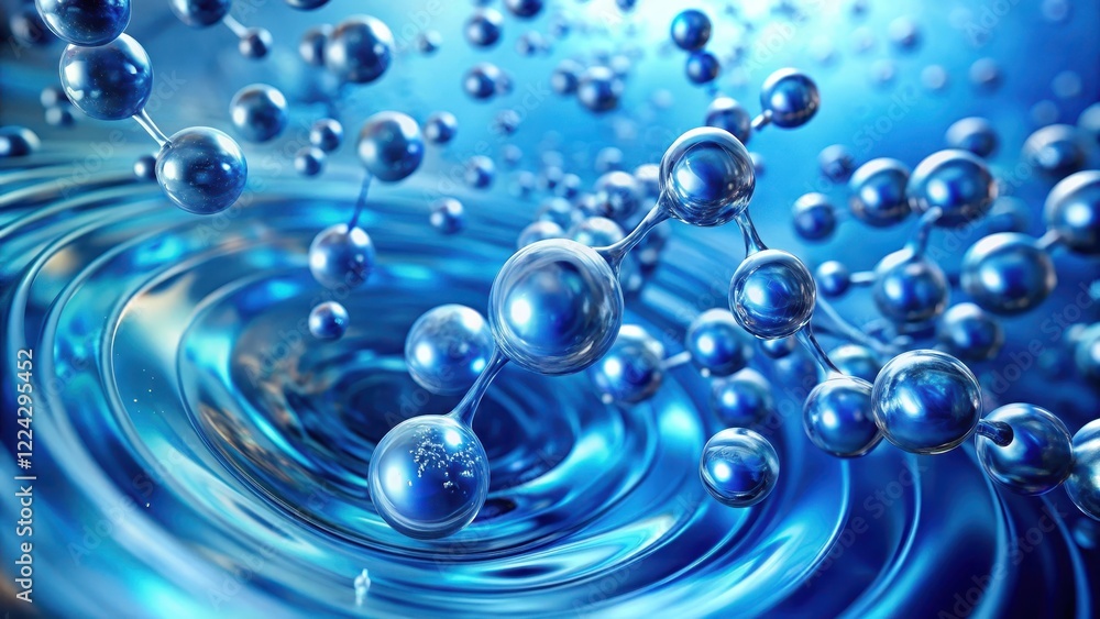 Dense blue water molecules swirling in a mesmerizing abstract background Dense blue water molecules swirling in a mesmerizing abstract background