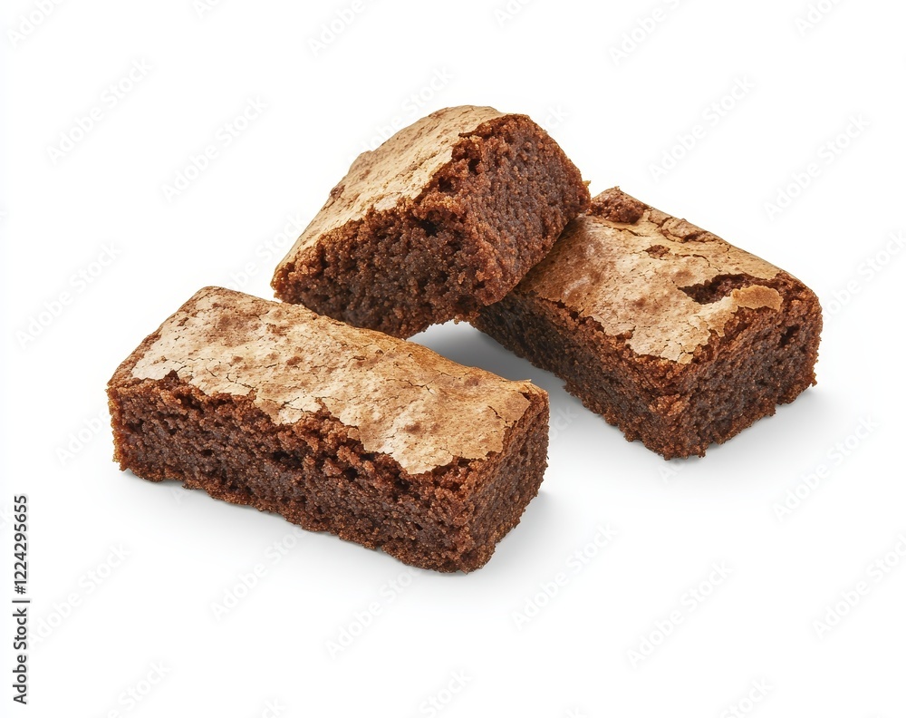 Three delicious chocolate brownies isolated on white background. Three delicious chocolate brownies isolated on white background.