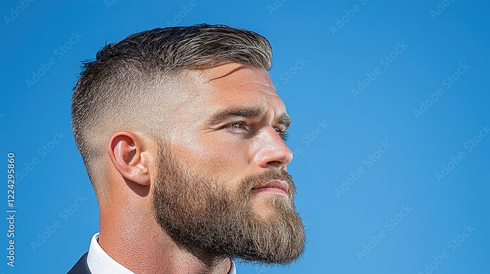 Obraz premium Man with beard, profile view, outdoors, clear sky