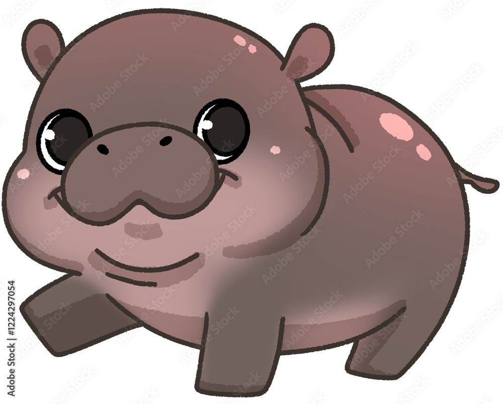 Fototapeta premium Cute pygmy hippo cartoon digital painting hand-drawn