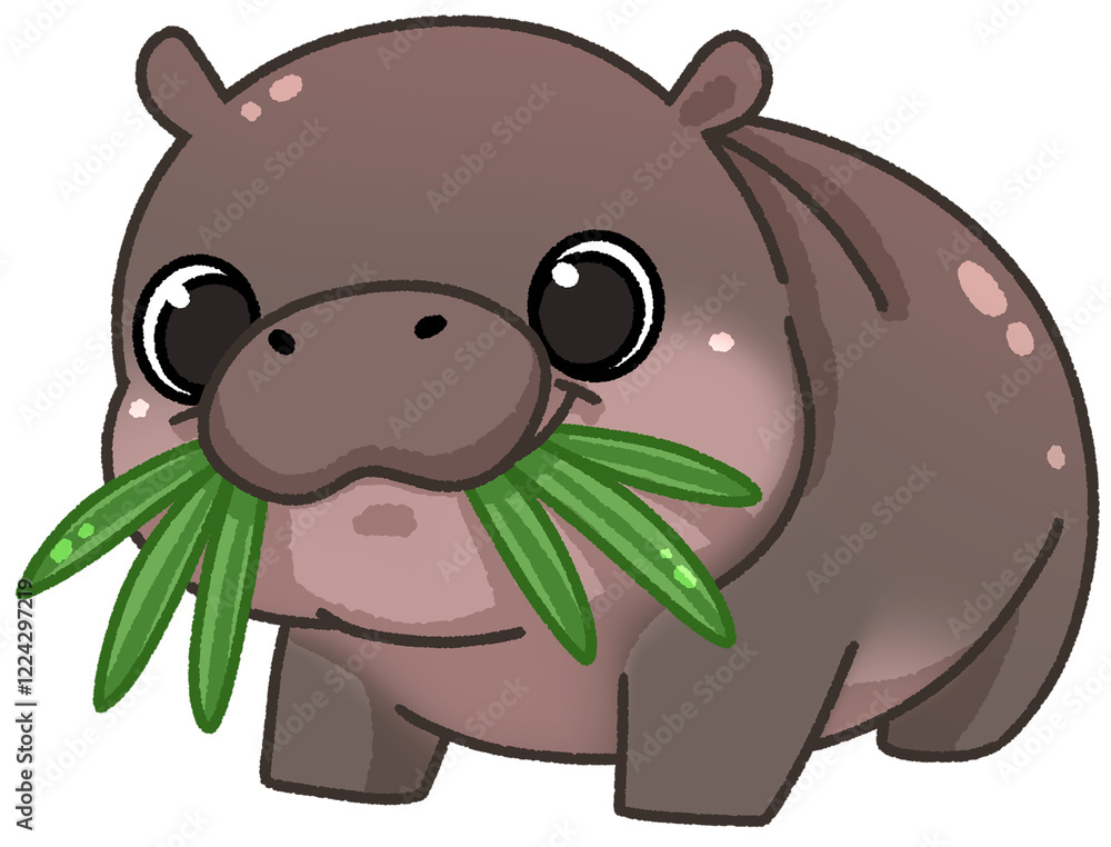 Fototapeta premium Cute pygmy hippo cartoon digital painting hand-drawn