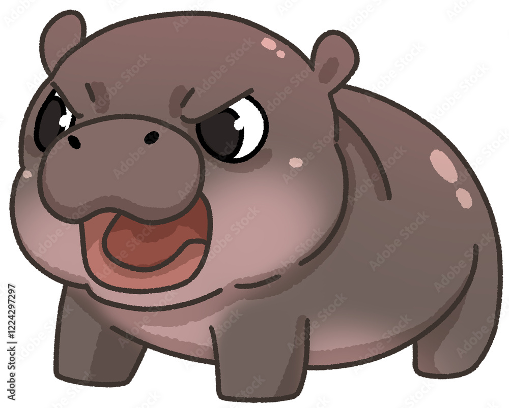 Fototapeta premium Cute pygmy hippo cartoon digital painting hand-drawn