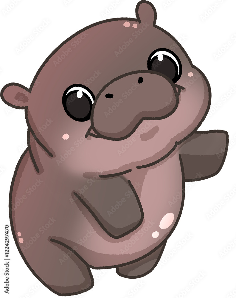 Fototapeta premium Cute pygmy hippo cartoon digital painting hand-drawn