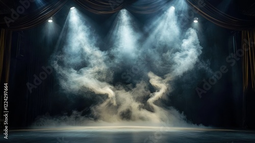 Enigmatic stage adorned with a spotlight and ethereal smoke.